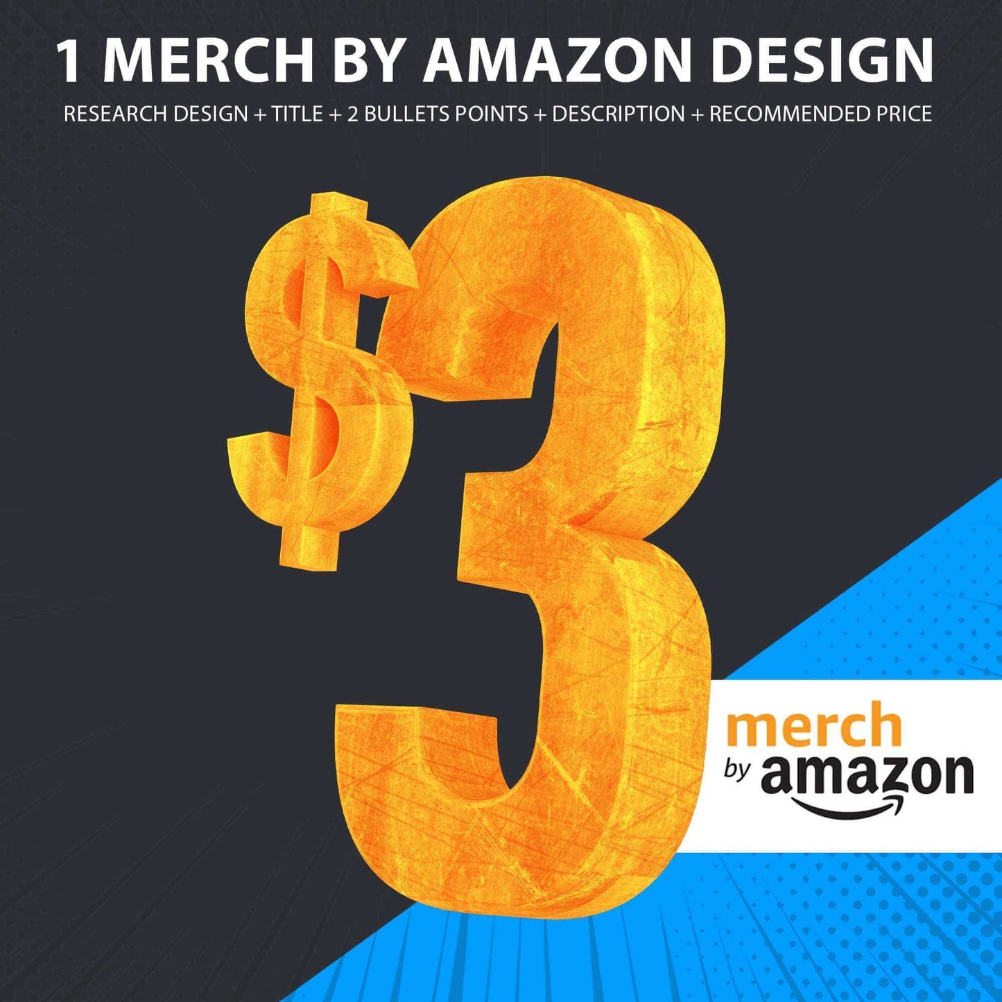 Merch by Amazon design + Title + 2 Bullets Points + Description + Recommended Price