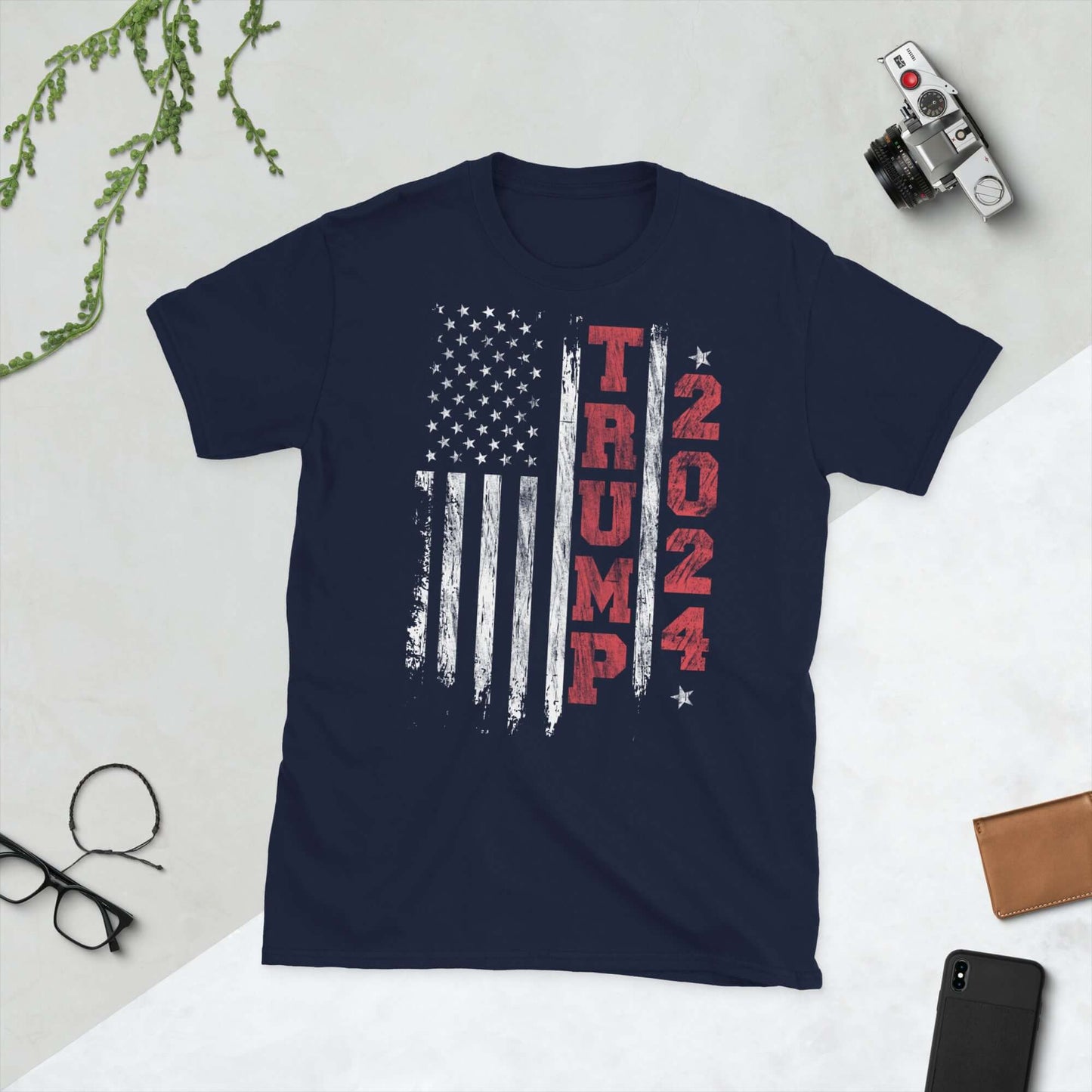 Trump 2024 American Distressed Flag Vintage Short-Sleeve Unisex T-Shirt