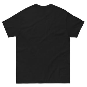 Back view of a black unisex classic t-shirt, perfect for casual wear and featuring a comfortable fit.