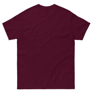 Back view of Skibidi Rizzmas Christmas Rizz Santa Claus Charisma Unisex Classic T-Shirt in burgundy.