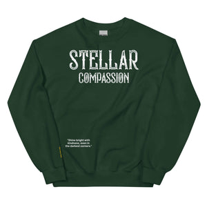 "Stellar Compassion Unisex Sweatshirt in green with inspirational kindness quote"