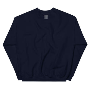 Cosmic Curiosity Unisex Sweatshirt in navy blue, back view with minimal white design.